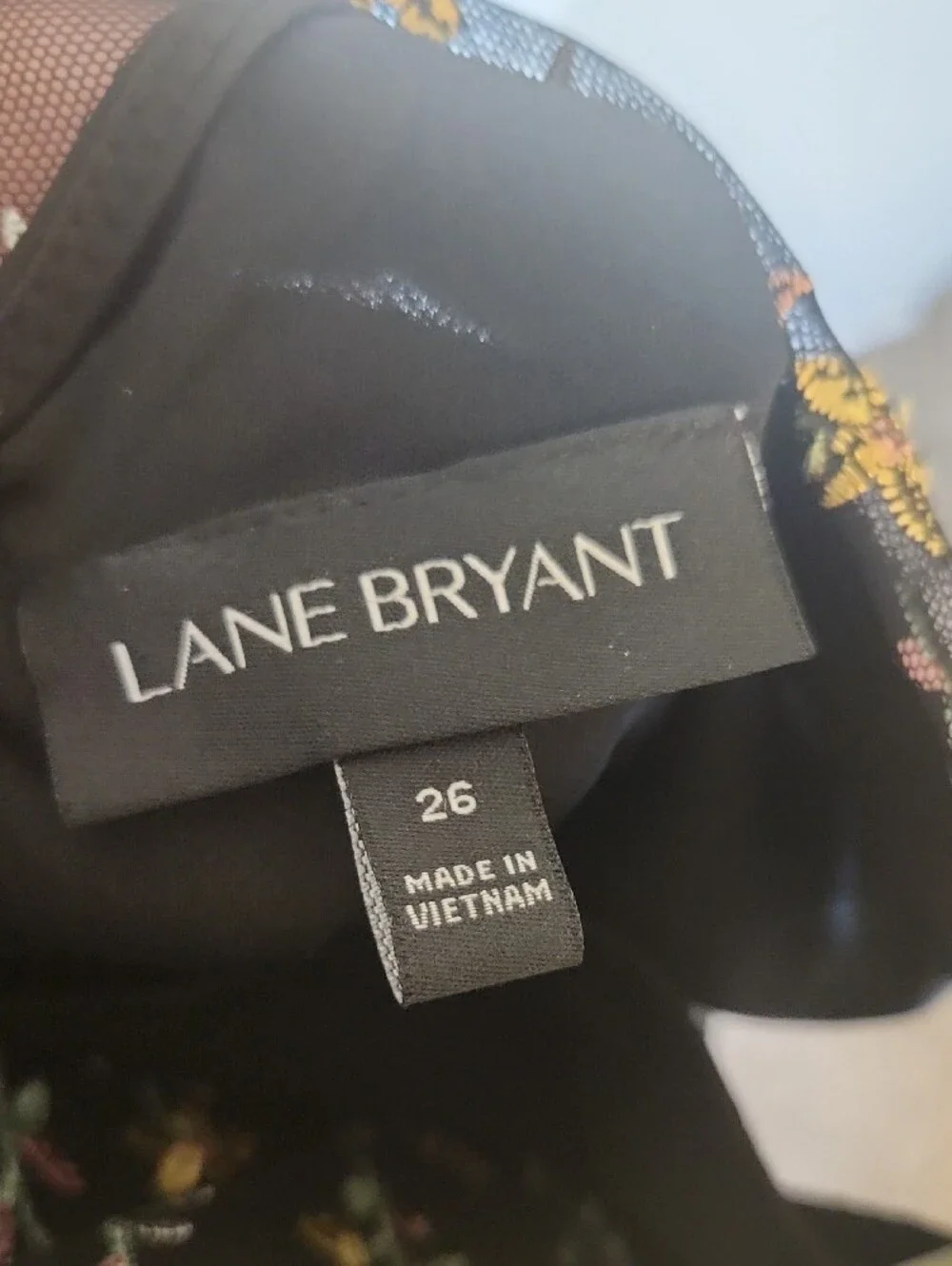 Lane Bryant Black Midi Dress with Pink & Yellow Floral Embroidery Size 26